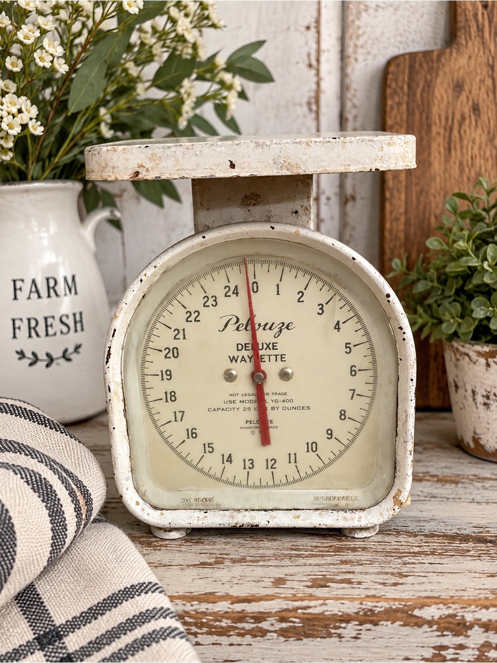 Vintage White and Red Kitchen Scale